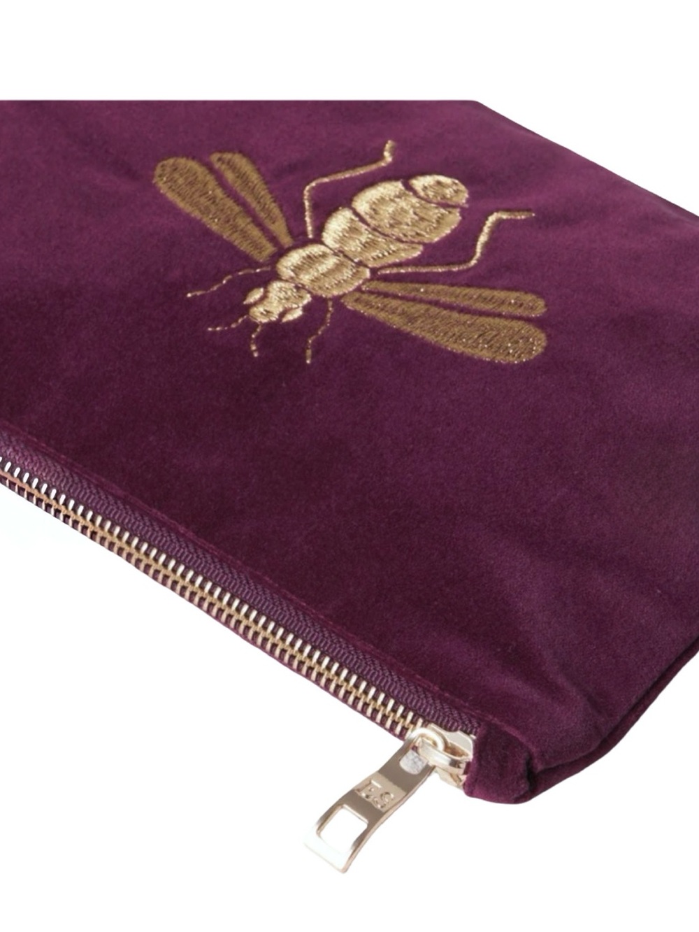 NWT Elizabeth Scarlett Honey Bee Embroidered Mini Pouch Bag in Plum Velvet - Picture 3 of 15